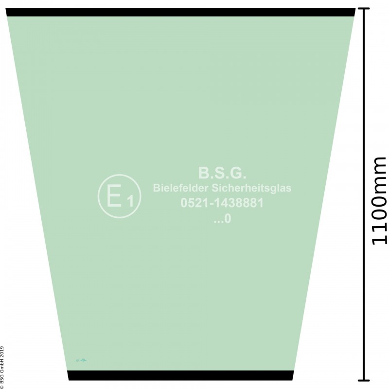 A00 - Frontscheibe Komatsu Radlader (auch Kettenlader)WA 150-5, 200-5, 250-5, 320-5 (Fritzmeier Fahrerhaus, ROPS #419-925-H010) Frontscheibe mitte