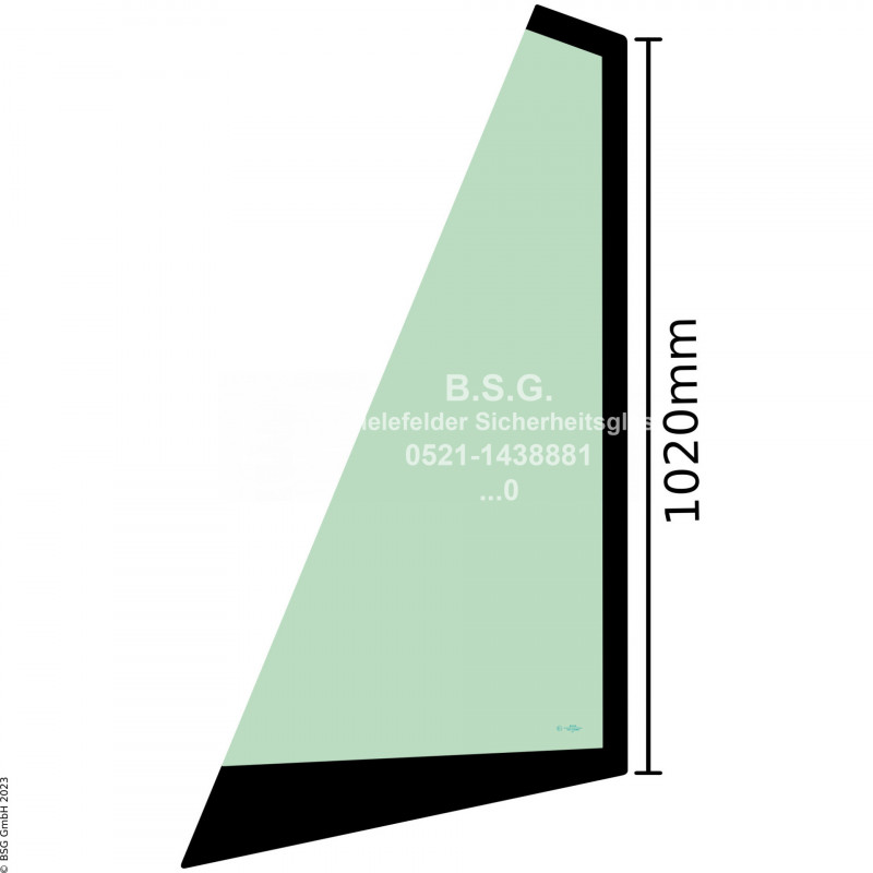 A00 - Frontscheibe Komatsu Radlader (auch Kettenlader)WA 150-5, 200-5, 250-5, 320-5 (Fritzmeier Fahrerhaus, ROPS #419-925-H010) Frontscheibe links
