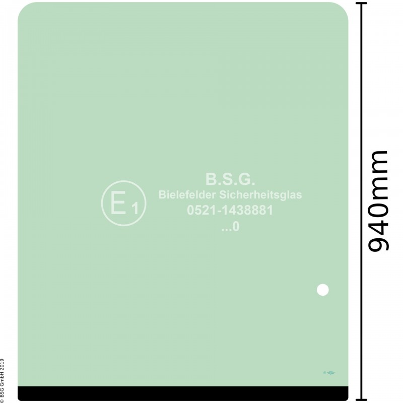 A00 - Frontscheibe Komatsu Bagger ab ca. 8to.PC 120-6 bis 750-6, PW 130-6 bis 170-6, PC 60-7 Frontscheibe oben (ab FgNr. K30006) mit Bohrung