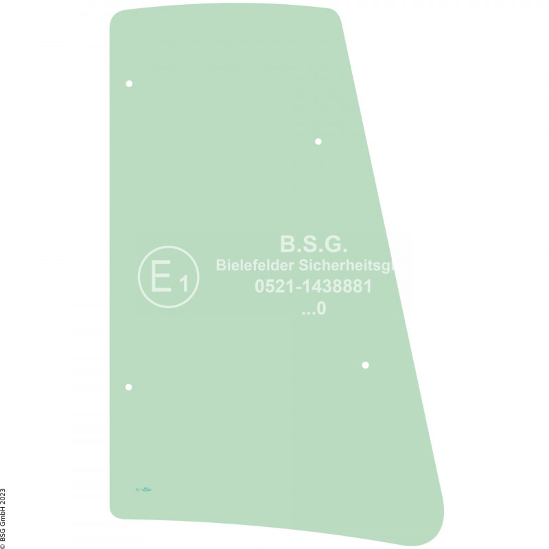 L00 - Seitenscheibe links JCB Baggerlader3CX, 4CX, 5CX Project 21 Seitenscheibe links hinten (gebogen, 4 Bohrungen)