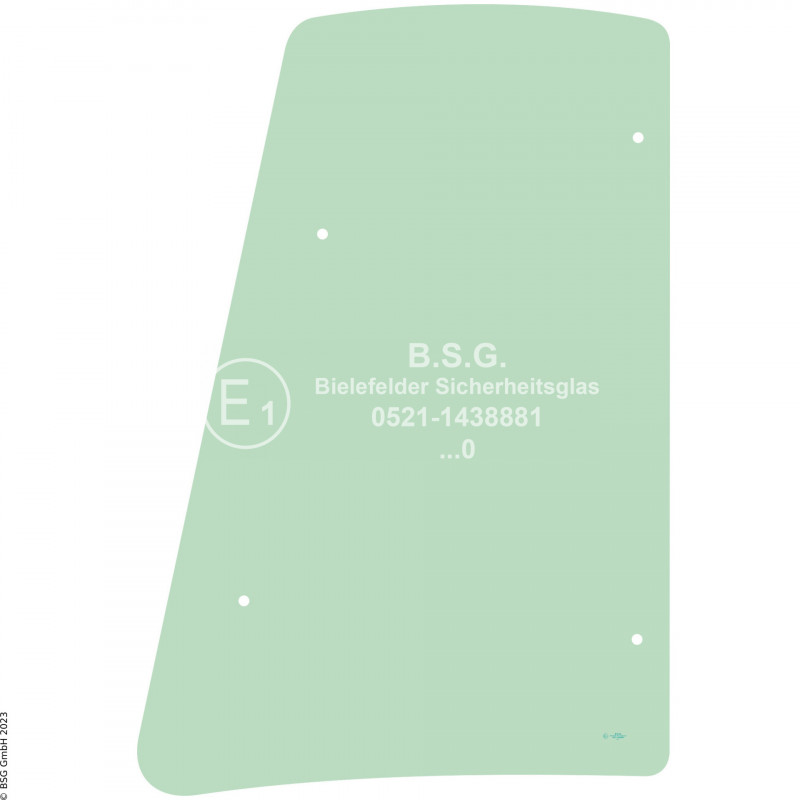 R00 - Seitenscheibe rechts JCB Baggerlader3CX, 4CX, 5CX Project 21 Seitenscheibe rechts hinten (gebogen, 4 Bohrungen)