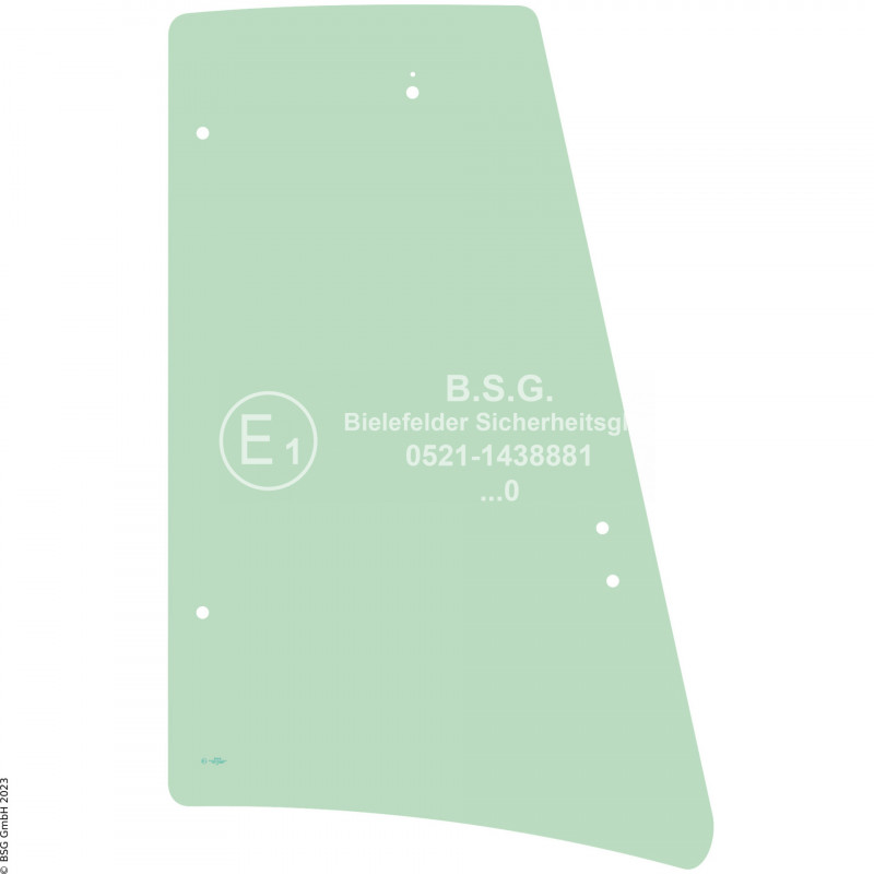 L00 - Seitenscheibe links JCB Baggerlader3CX, 4CX, 5CX Project 21 Seitenscheibe links hinten (plan, 6 Bohrungen)