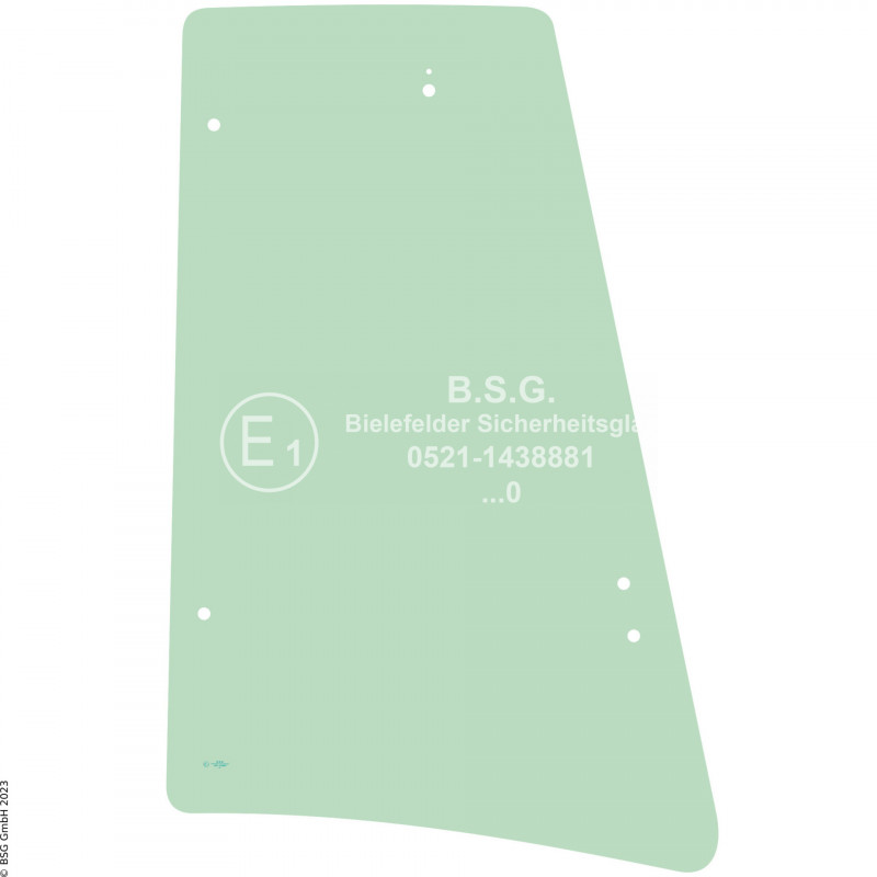 L00 - Seitenscheibe links JCB Baggerlader3CX, 4CX, 5CX Project 21 Seitenscheibe links hinten (plan, 6 Bohrungen)