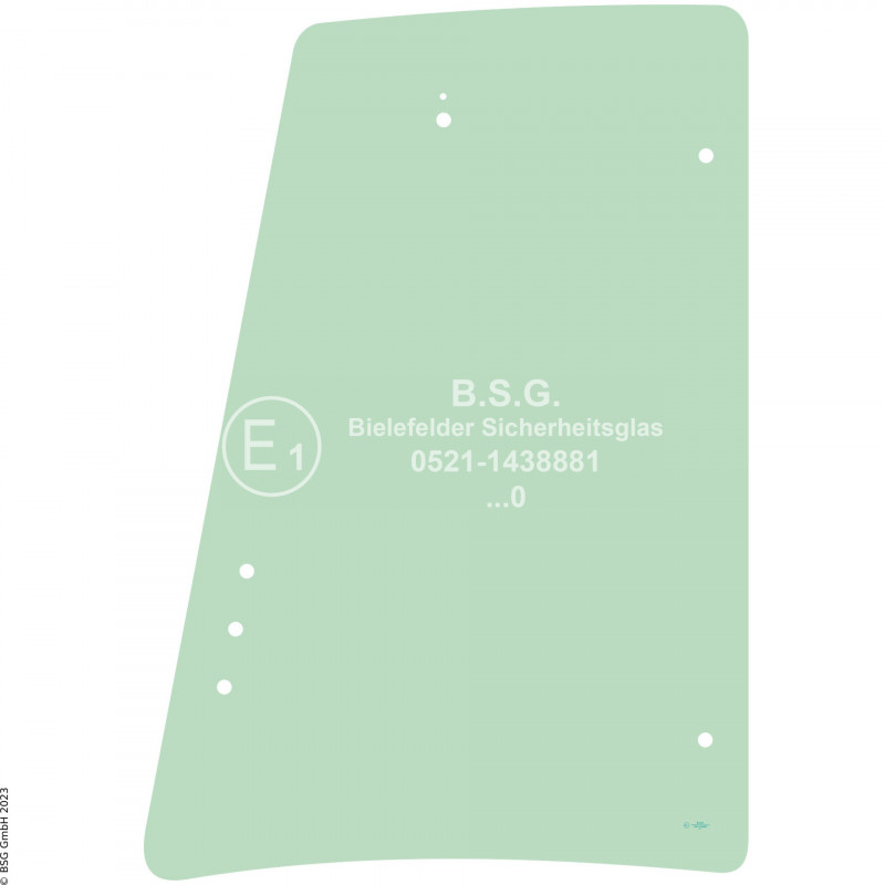 R00 - Seitenscheibe rechts JCB Baggerlader3CX, 4CX, 5CX Project 21 Seitenscheibe rechts hinten (plan, 7 Bohrungen)